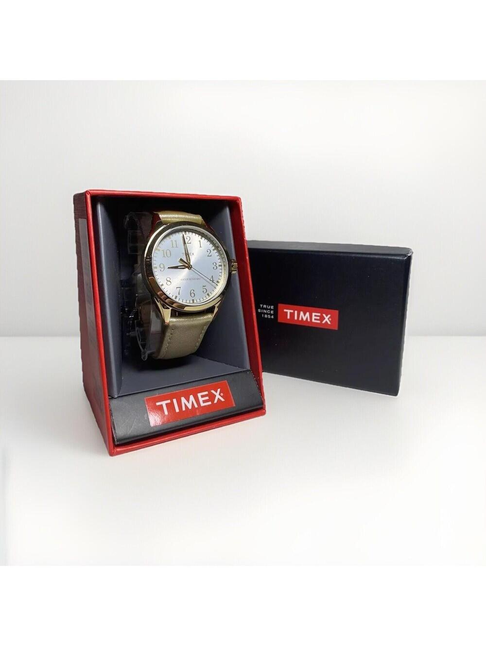 Gold Watch Unisex Leather Strap with Dual Full Markers Face, Timex, New w/ Box!